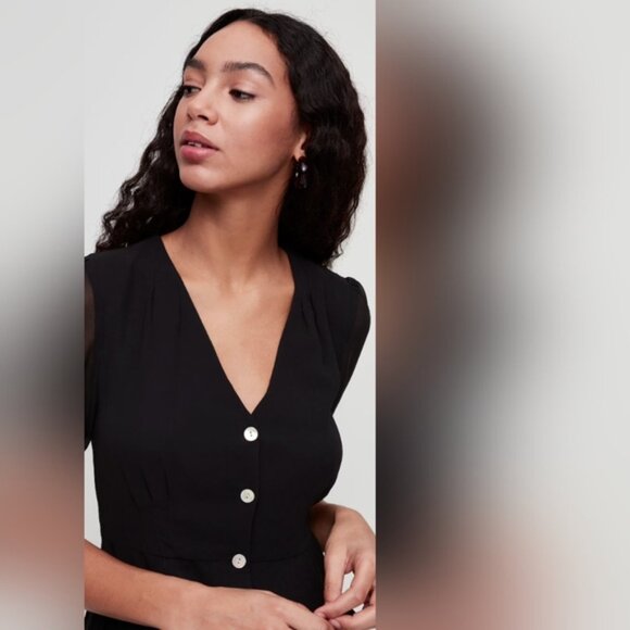 WILFRED Black Button Front Chiffon Blouse 2 - Picture 2 of 9